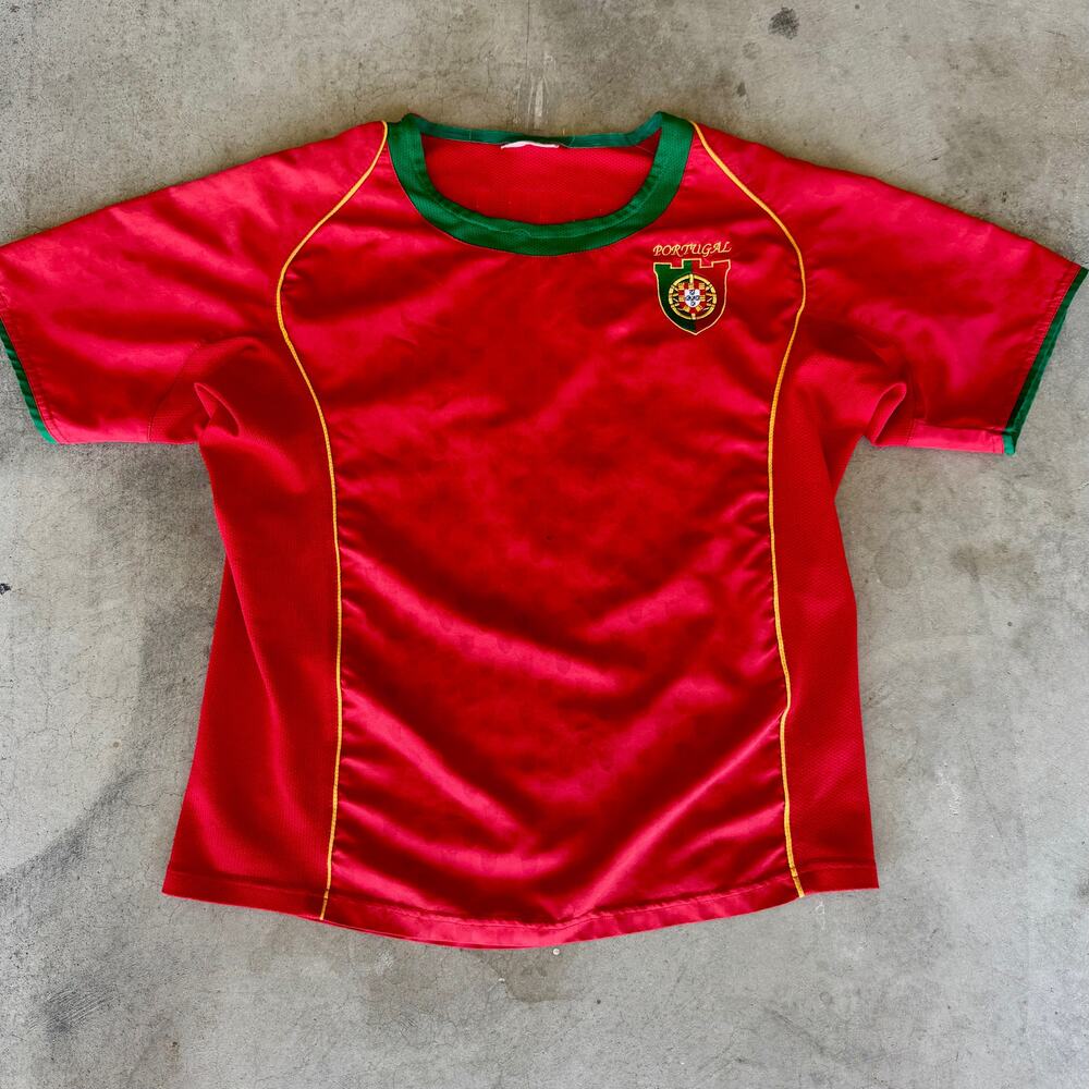 Vintage 2000s Portugal Soccer Jersey Red Green Embroidered Crest Y2K Blokecore